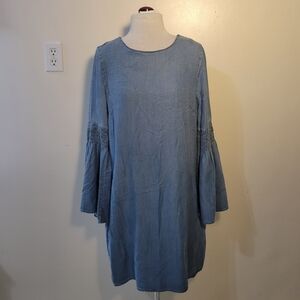 Beachlunchlounge (Women's M) "Colette" Chambray Denim Bell-Sleeve Midi Dress NWT
